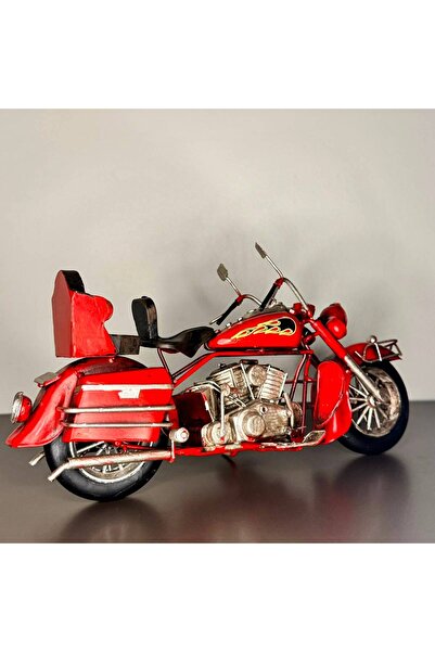 MotoGarage Kırmızı Alev Motifli El Yapımı Metal Motosiklet Biblo (25 cm)