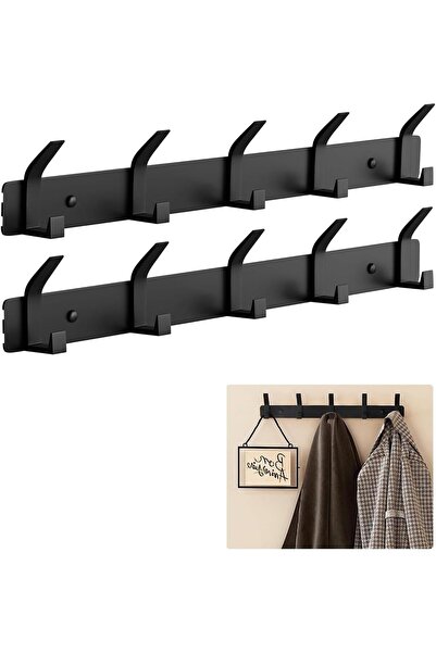 STARSTAR 2-Pack Wall-Mounted Clothes Hangers, 5 Double Hooks, Modern Clothes ...