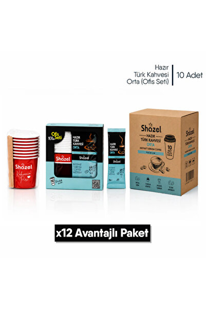 Shazel Hazır Türk Kahvesi | Orta | Ofis Seti (10 Adet x 1 Kutu) | 12 Kutu
