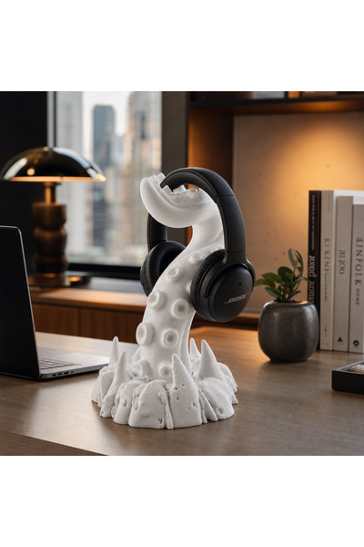 PrintForge Suport casti universal Kraken, PrintForge®, printat 3D, 16x15x23 cm, fabricat din PLA, fara BPA, Alb