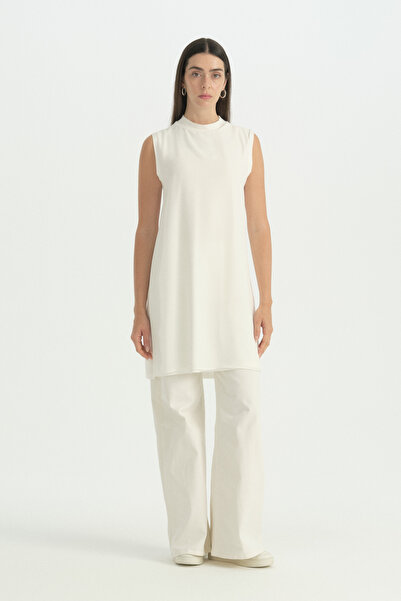 Nihan Chiffon Front Sleeveless Combed Cotton Undergarment - Ecru