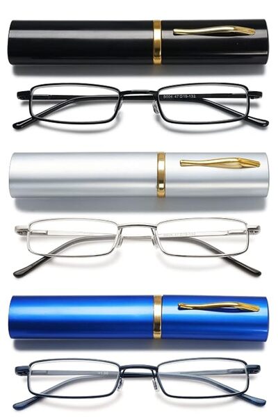 STARSTAR 3-Pack Classic Metal Full-Rim Reading Glasses with Case (Black/White...
