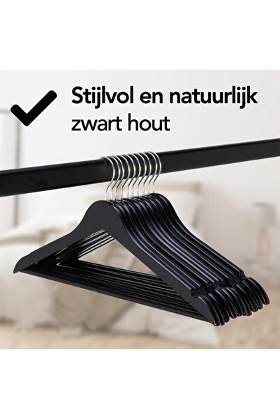 STARSTAR 10 Wooden Clothes Hangers Black - Clothes Hanger - Notch and Trouser...