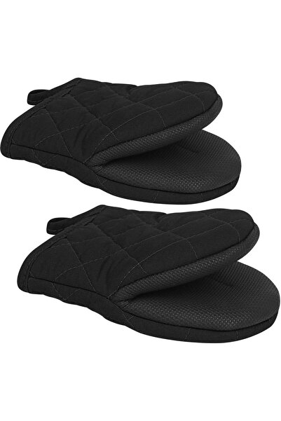 STARSTAR 1-Pair Short Heat-Resistant Silicone Oven Mitts (black), non-slip he...