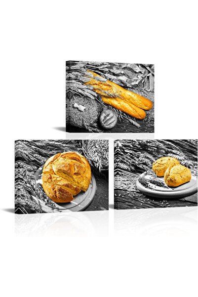 HOME MODE 30x40 cm 3 Panel Gallery Wrapped Canvas | Rustic Bread Wall Art | K...