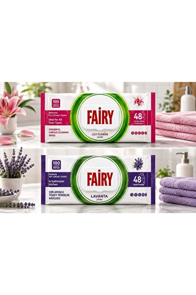 Fairy مناديل تنظيف الأسطح والأرضيات - قطعتان (معطرة بزهرة الزنبق واللافندر)