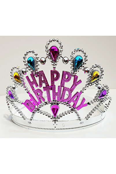 OSKA GLOBAL Silver color happy birthday written birthday crown 60 cm