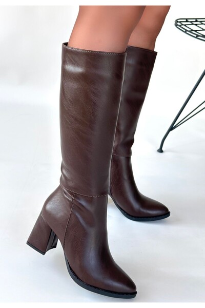 ALFA AKSESUAR 03 Morena Bitter Brown Leather Heeled Boots
