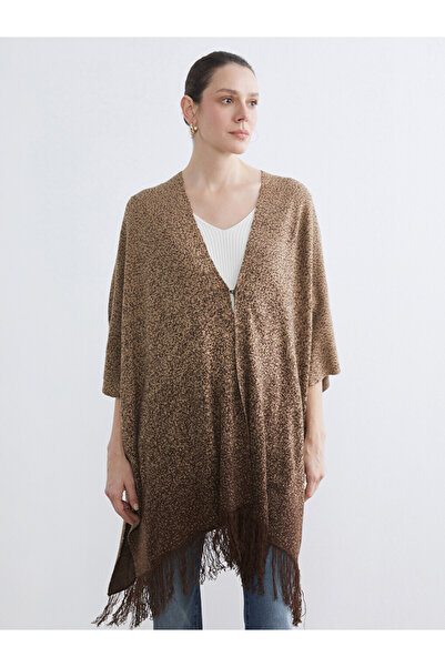 LC Waikiki V Neck Leopard Pattern Women's Knitwear Poncho