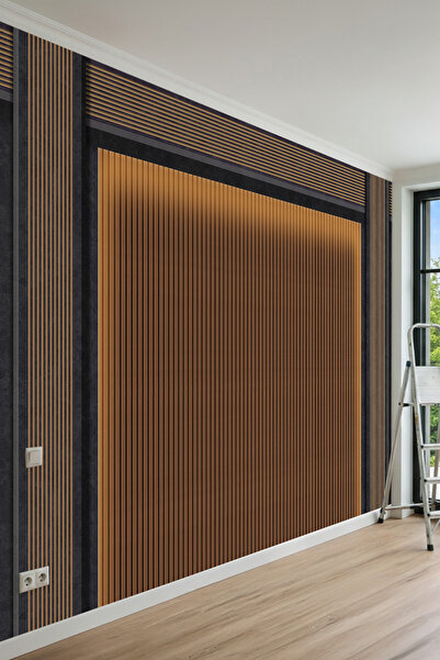 dreamwall Ahşap Çıtalı Çerçeve Desenli Tek Parça Tekstil Duvar Kağıdı