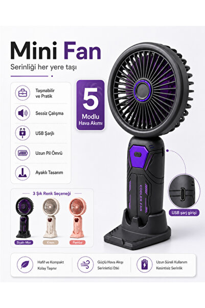 farissu Cooler Star Taşınabilir Mini Fan | 5 Kademeli & USB Şarjlı Masaüstü E...