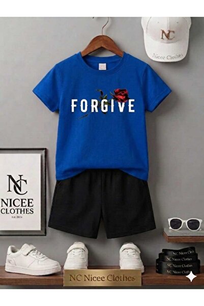 Leto Lykia تي شيرت صيفي للأطفال، شورت للجنسين، أبيض، مطبوع عليه FORGIVE
