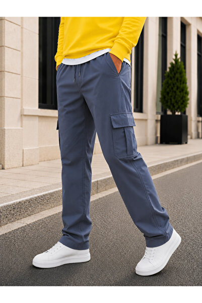 Valens Men's Parachute Fabric Tiril Tiril Baggy Pants with Cargo Pockets