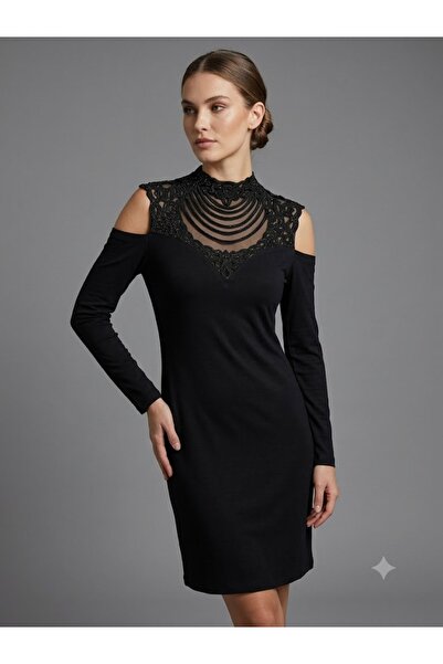 centilmen Dark More High Collar Shoulder Window Stone Embroidered Dress 2272