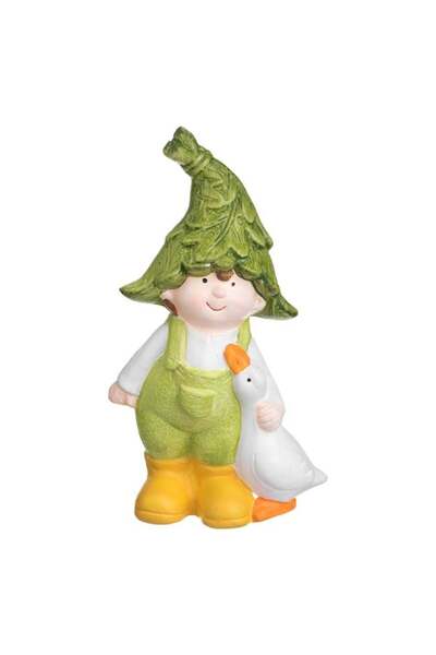 BAMI NETWORK Figurina ceramica baiat cu rata pentru gradina 13x6x23cm