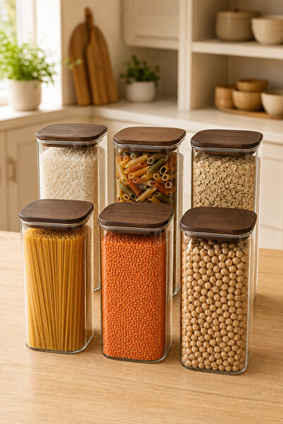 Karçiçeği Home Vacuum Borosilicate Glass Food Storage Container with Acacia L...