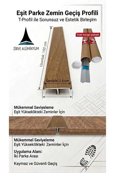 Zirve Alüminyum T Model Kapı Eşik Profili PVC Ceviz Kaplama 2,5 cm x 150 cm'y...