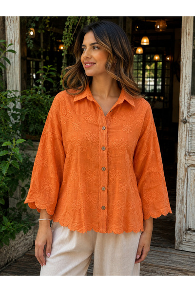 MENSAR OTANTİK Collared Embroidered Shirt Size S/M 60cm Length 100cm Chest L/...
