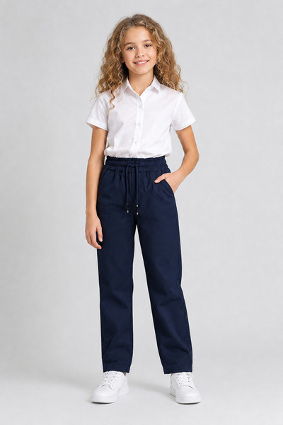 caddekids Kız Çocuk Beli Lastikli Bağcıklı Pantolon 7-16 Yaş Rahat Kalıp Günl...