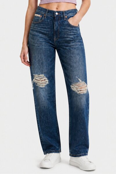 Calvin Klein Jeans Women Loose Fit Distressed Non Stretchable Jeans, Blue