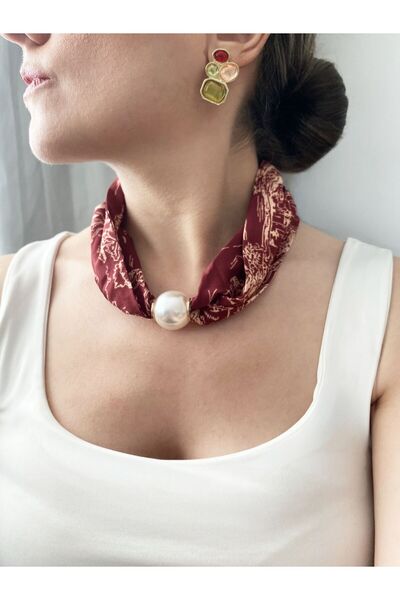Gox Accessories وشاح مزين باللؤلؤ مع طرف مغناطيسي