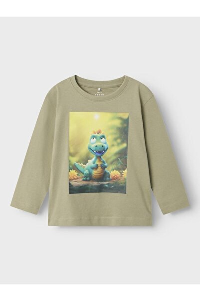 Name it Μπλούζα μακρυμάνικη αγόρι "Cute baby dragon" χακί