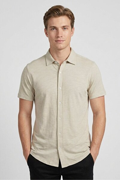 Desert Dunes Men Regular Fit Plain Short Sleeve Casual Shirt, Beige