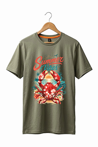 The Baski Summer Vibes Crab Printed 100% Cotton Regular Fit Crew Neck Basic T...