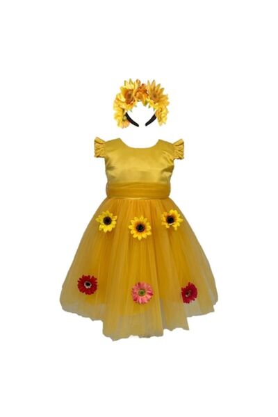 Funny Party Team Costum de zână de vară pentru fete – Rochie galbenă cu flori...