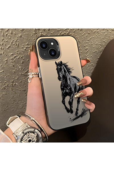 SLIMFELT iPhone 13/14 Uyumlu Sulu boya koşan at desenli silikon kılıf, şık da...