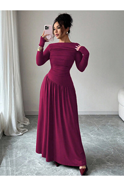 Styli Magenta Ruched A-Line Maxi Dress