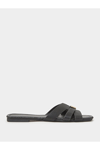 Take Two By Styli Black Flat Sandals with Buckle Detail