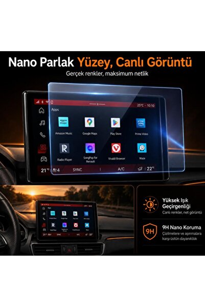 Engo Renault Boreal 10 İnç İle Uyumlu Ekran Koruyucu Multimedya 9H Nano Parlak, Kırılmaz Cam