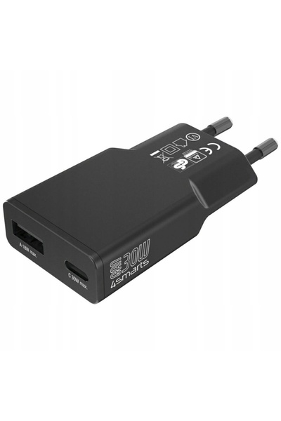 NO BRAND 4smarts FlatPlug Duos 30W GaN USB-C/USB-A adaptor de alimentare negru