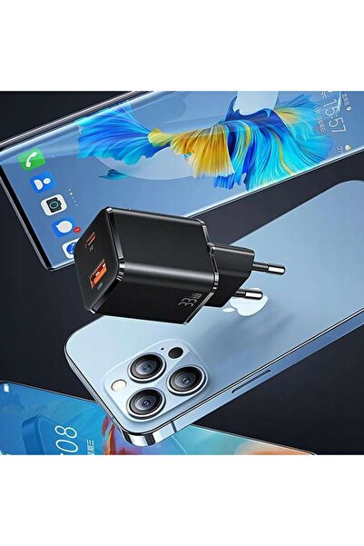 NO BRAND Încărcător USAMS 1xUSB-C+1xUSB 33W PD3.0 + Cablu USB-C la Lightning