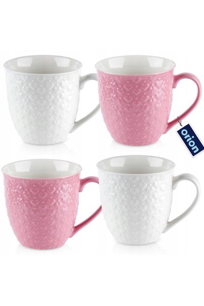 NO BRAND 4x CĂNI MARI ALBE ȘI ROZ – set de căni pentru cafea, ceai și infuzii...