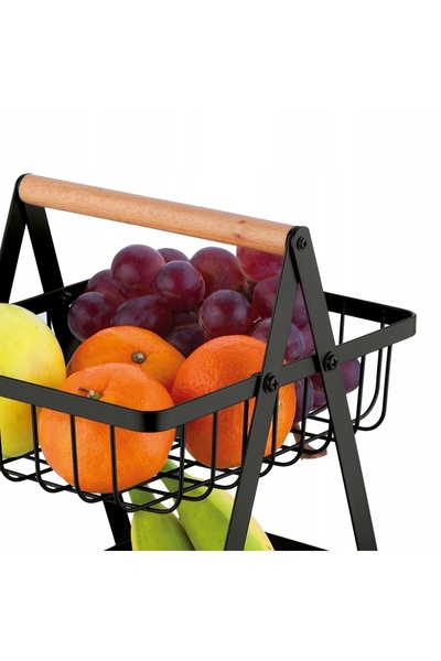 Tadar Coș de fructe etajat, negru, suport metalic pentru fructe, organizator.