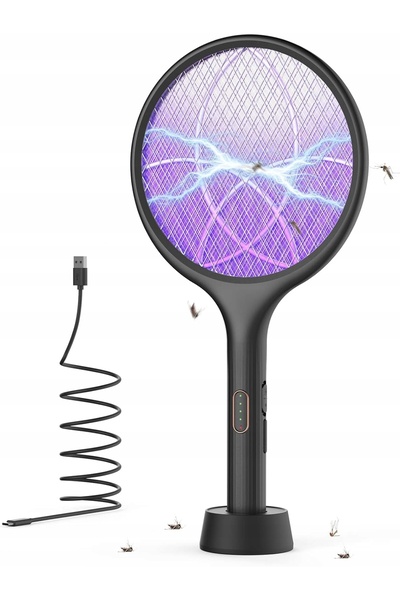 NO BRAND Aparat electric de prins muște 4000 V 2-în-1 cu lampă UV, pliabil, U...