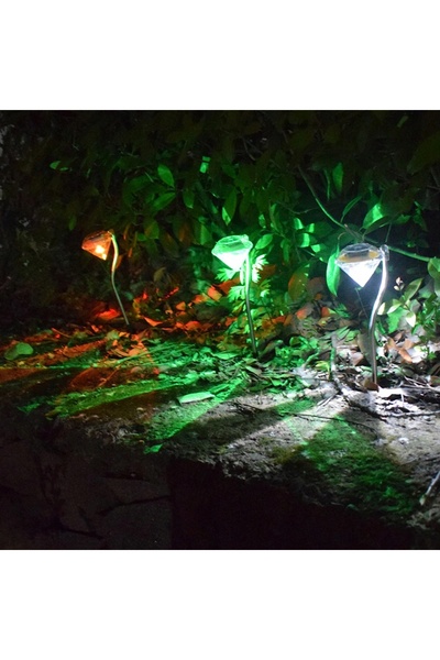 NO BRAND 4x Lampă solară de grădină cu țăruș DIAMENT LED Lumină rece + RGB