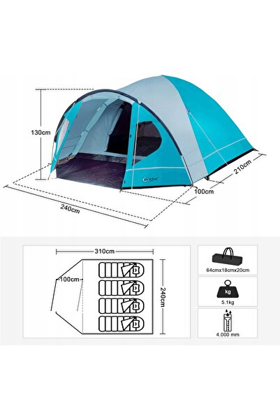 NO BRAND Cort Portal pentru 3-4 persoane impermeabil 4000 mm cu verandă și do...