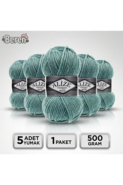 Alize Süperlana Maxi - 463 Mint Green - 5-Pack - 100Gr/100M - Hand Knitting Y...
