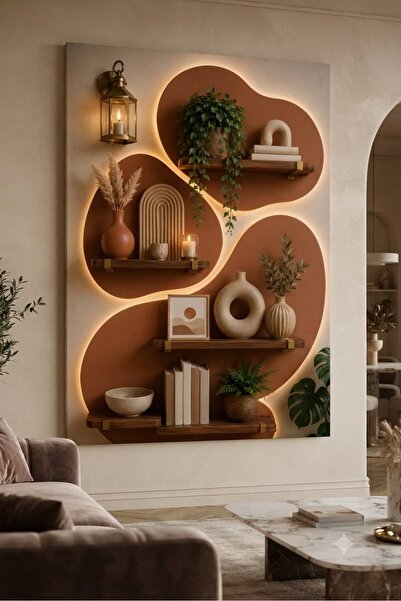 zeyrada Premium Modern Dekorasyon Kanvas Tablo Işıklı Terracotta Duvar Panell...