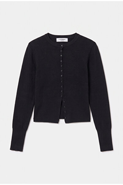 it's basic Women's Black W6-1 Belt Length Flexible Fabric Buttoned Knitwear C...