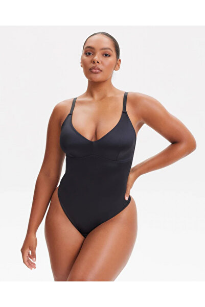 TaliedeViespe Body Modelator Tanga Elegant cu Bretele Ajustabile , Satin Negr...