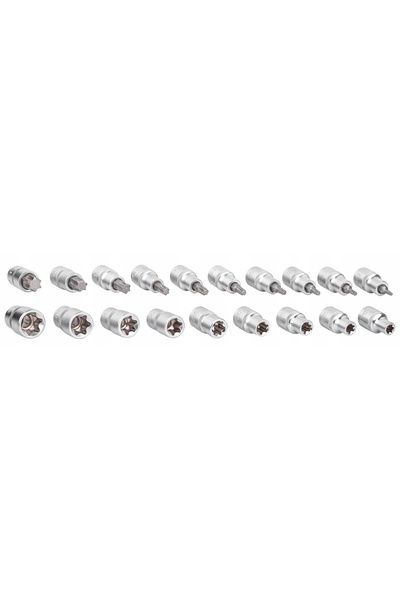 Falon Tech Set de chei tubulare TORX cu caneluri, 1/2 ", biți tubulari, 19 piese