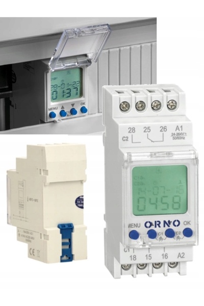 Orno OR-PRE-451 programator astronomic cu temporizator 2 canale 16A pe șină DIN