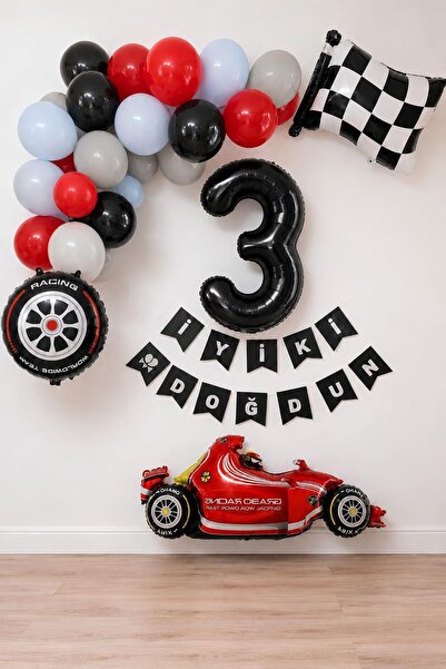 Patladı Gitti 3-Year-Old Race Car Themed Birthday Party Celebration Balloon S...