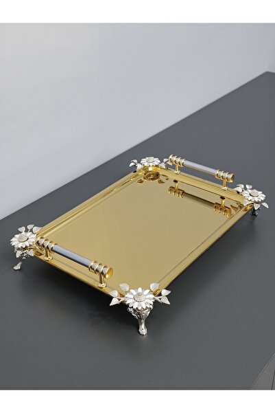 PARILTI HOME COLLECTİON Figured, Metal-Handled, Stainless Steel Rectangular T...