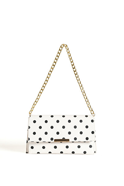 Zeyne Women's Black Polka Dot Chain Strap Shoulder Bag and Wrist Strap Portfo...