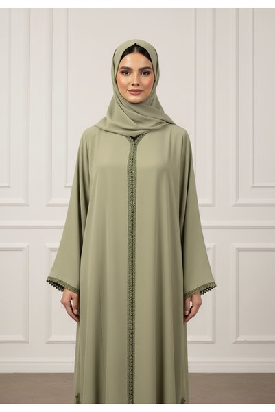 Nukhbaa Side-Slit Lace Abaya – Premium Nida Fabric